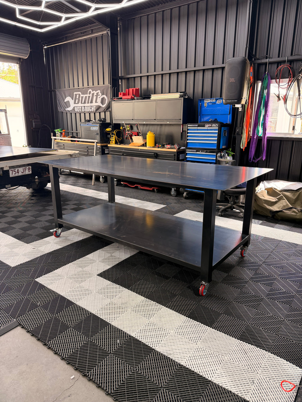 Heavy-Duty Steel Work Bench 2400x1200 on Castor Wheels | Painted | Australian Made