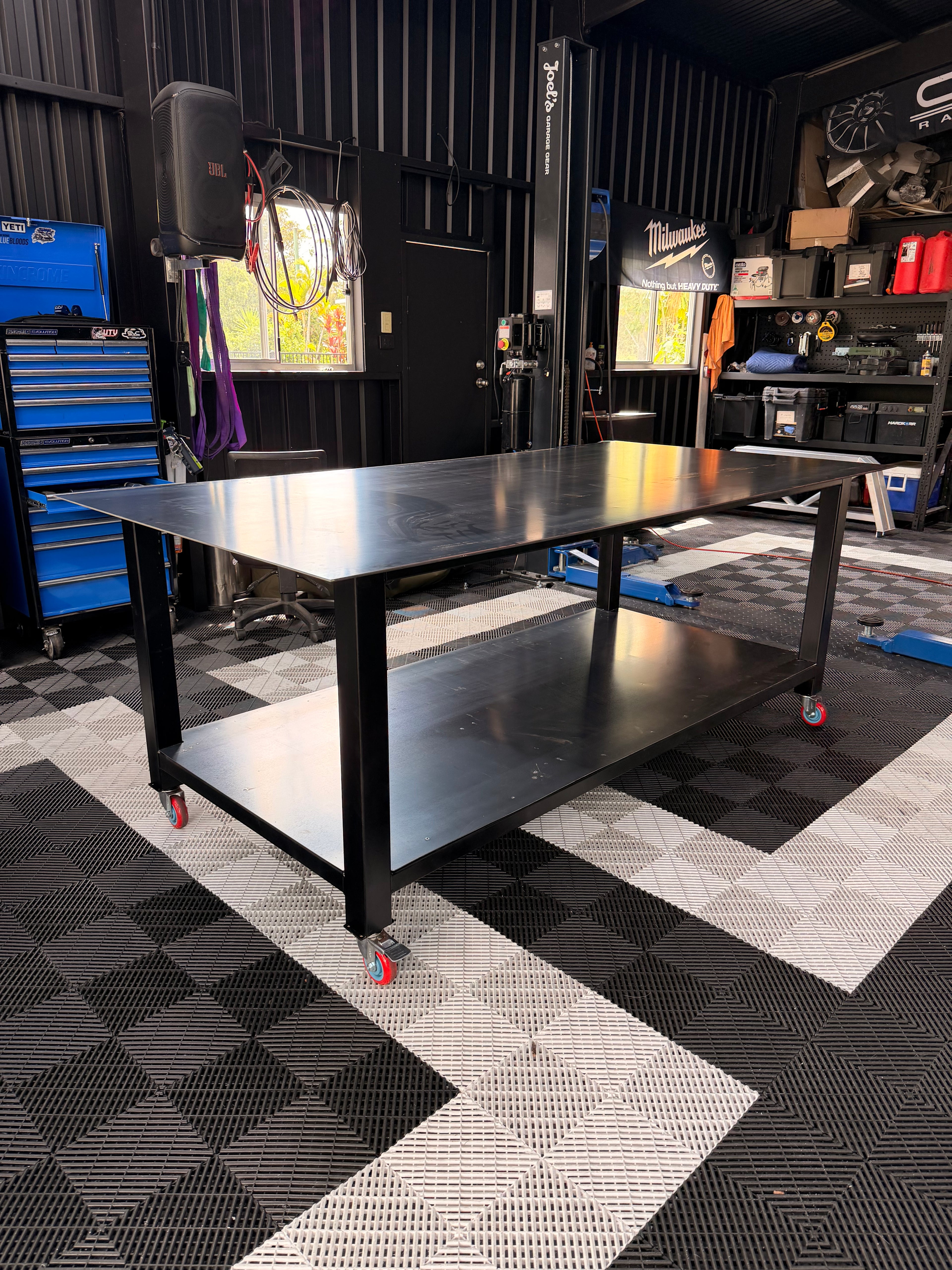 Heavy-Duty Steel Work Bench 2400x1200 on Castor Wheels | Painted | Australian Made