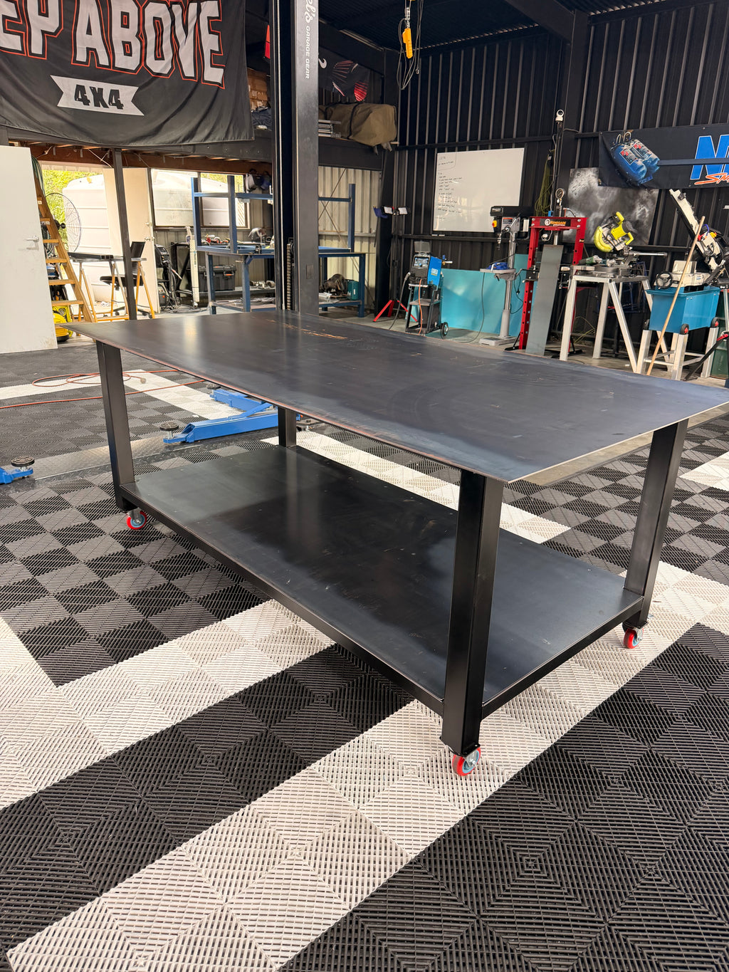 Heavy-Duty Steel Work Bench 2400x1200 on Castor Wheels | Painted | Australian Made